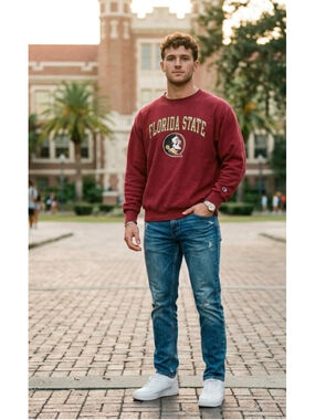 Champion FSU Seminoles Crewneck Sweatshirt Garnet Red Size L